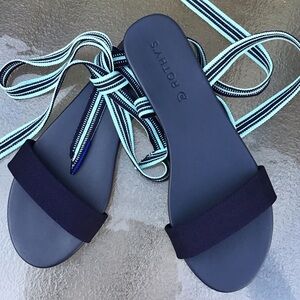Rothy's Navy Women's Wrap Sandals Cosmos with Navy and Teal Striped Laces